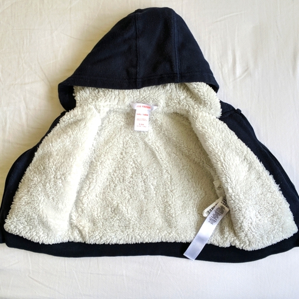 joe fresh navy warm lined zip-up hoodie sweatshirt 3-6 months baby boy - Picture 3 of 8